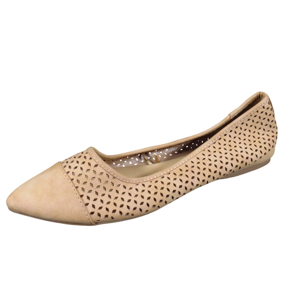 Coconuts Women Pointed Toe Flat Size 10 Casual Laser Cut Tan Synthetic